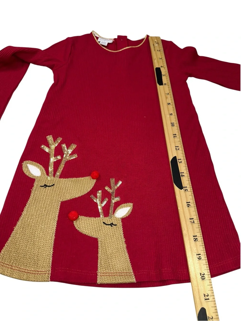Mud Pie Girls Medium 12-18M Red Christmas Reindeer Appliqué Dress Holiday